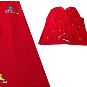 CJ Banks Red Cardigan with Embroidered Skates